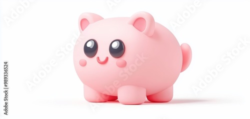 Cute pink cartoon piggy toy with big eyes, perfect for playful decor, isolated on a white background. photo