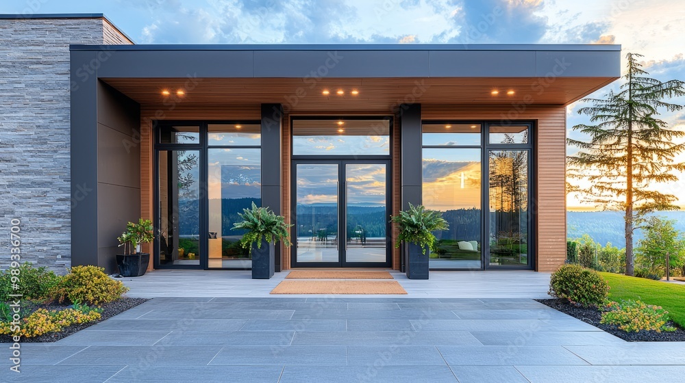 custom made wallpaper toronto digitalModern luxury home exterior with large windows and a stone walkway