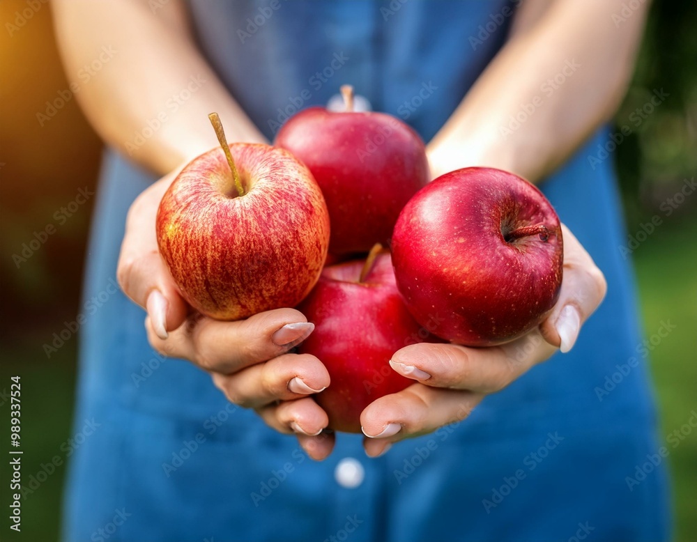 custom made wallpaper toronto digitalWoman holding red ripe apples in hands. Fresh healthy organic fruit food diet
