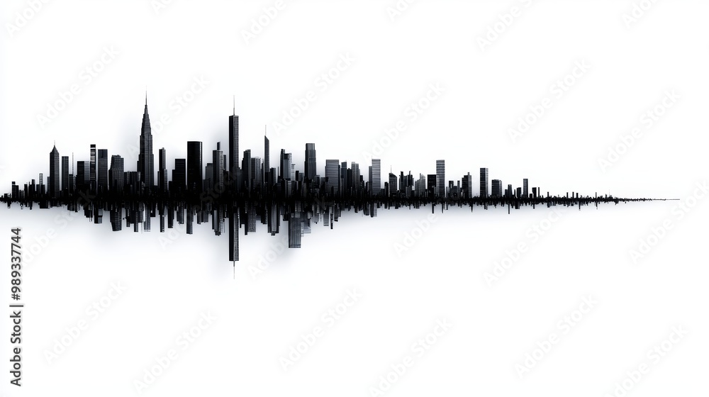 Naklejka premium Stylized soundwave silhouette resembling a city skyline on a white background.