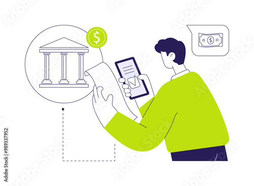 Paying fine over smartphone abstract concept vector illustration.