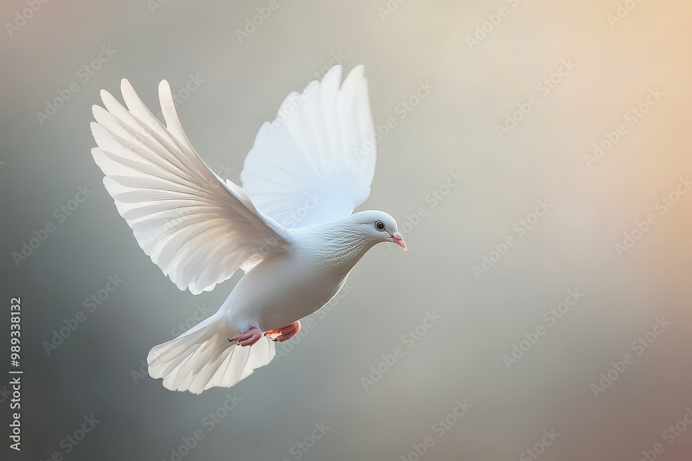 Obraz premium A white dove is flying in the sky, generative ai image