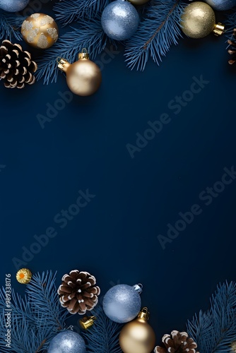 Christmas Blue Background with Golden Ornaments photo