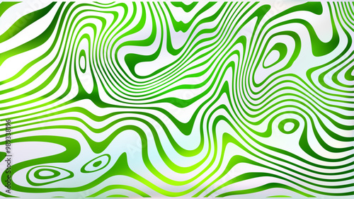 Abstract white green fluid swirl bg. Liquid line surface.