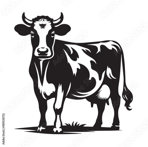 Adorable Cow Silhouette Vector Art Illustration