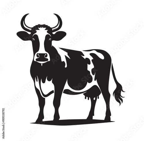 Adorable Cow Silhouette Vector Art Illustration