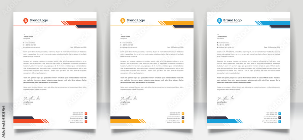 Abstract business letterhead template design for business project. Corporate letterhead design with color variation bundle. Creative Office letterhead layout with company logo and icon. Abstract business letterhead template design for business project. Corporate letterhead design with color variation bundle. Creative Office letterhead layout with company logo and icon.