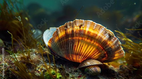 Close-up of a Seashell in the Ocean photo