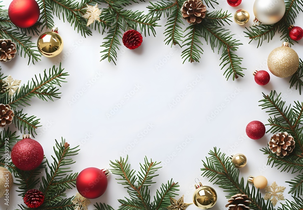 Christmas Frame Background With Fir Branches & Ornaments Christmas Frame Background With Fir Branches & Ornaments