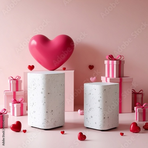 valentine day background with two podiums for product display 