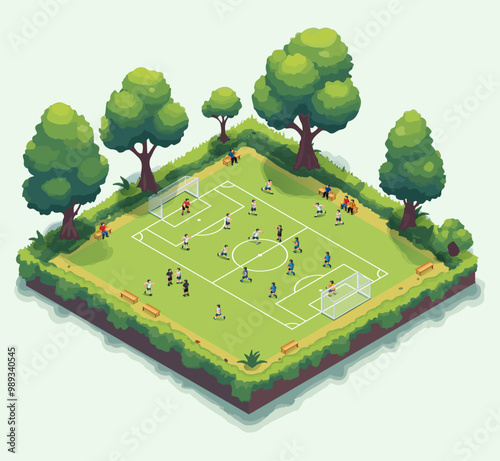 Isometric vector illustration, Public Park Football