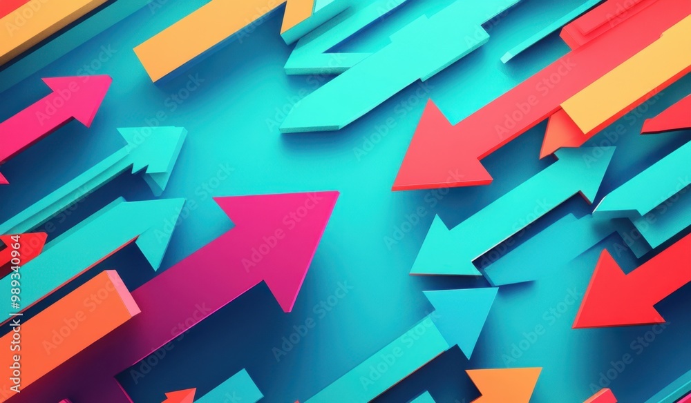 Vibrant arrows pointing in different directions, symbolizing diverse and dynamic marketing creative concepts on a turquoise background Generative AI Vibrant arrows pointing in different directions, symbolizing diverse and dynamic marketing creative concepts on a turquoise background Generative AI