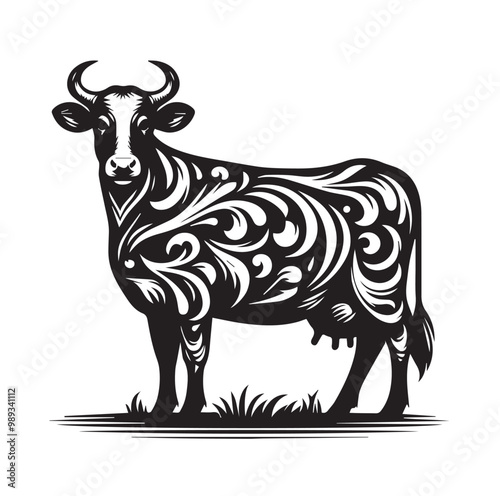 Adorable Cow Silhouette Vector Art Illustration