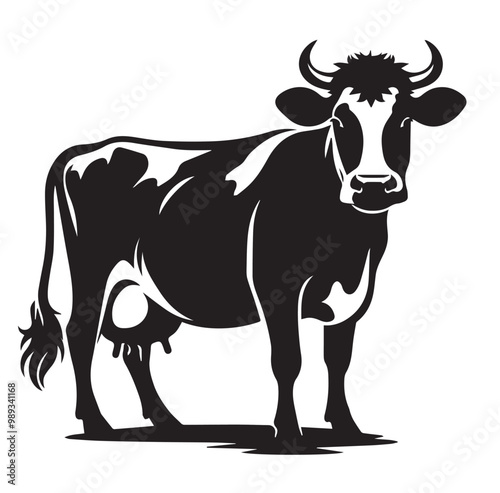 Adorable Cow Silhouette Vector Art Illustration