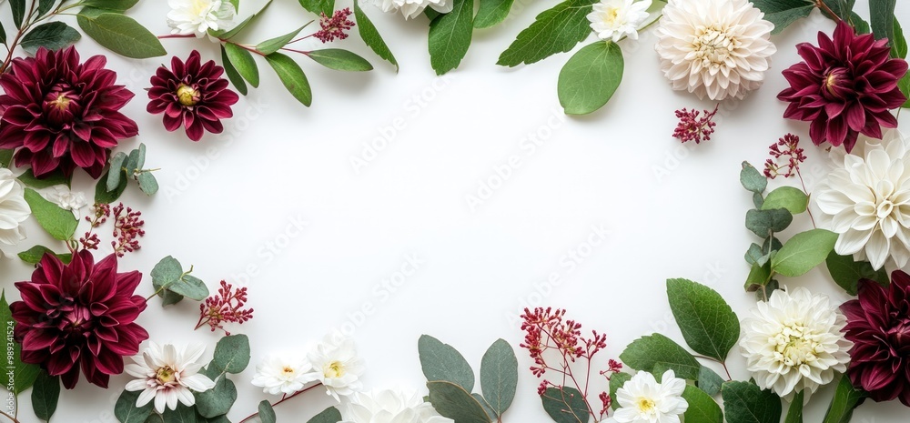 White and burgundy floral frame on white background. White and burgundy floral frame on white background.