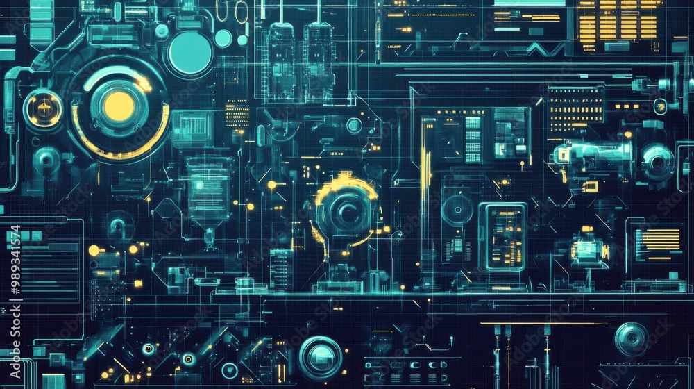 Futuristic digital interface with intricate circuit designs and glowing patterns Futuristic digital interface with intricate circuit designs and glowing patterns