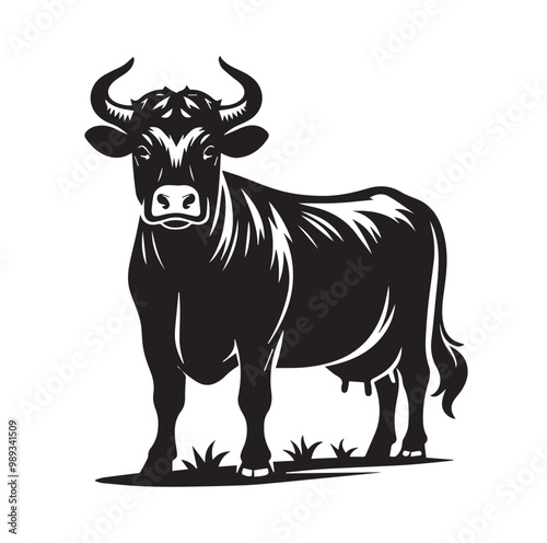 Adorable Cow Silhouette Vector Art Illustration