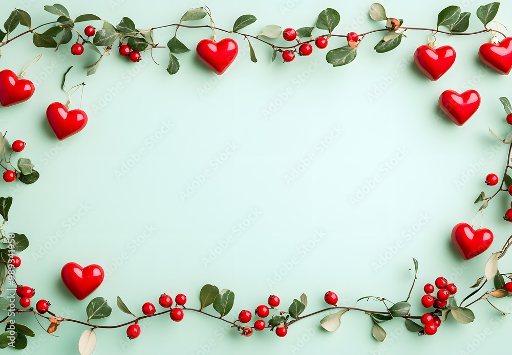 Christmas Heart Garland Frame With Berries Christmas Heart Garland Frame With Berries