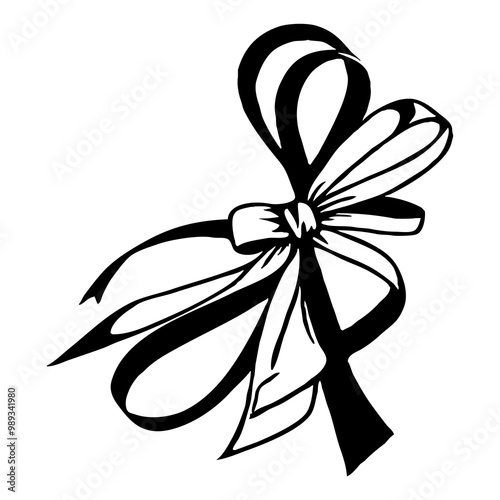 Black bow on a white background. For use on Happy Birthday cards and invitations