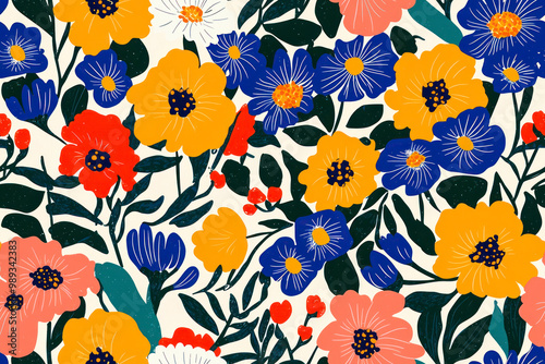 Flowers seamless pattern. Flower market. Groovy trippy plant painting. Contemporary print. Botanical minimal fashion background.