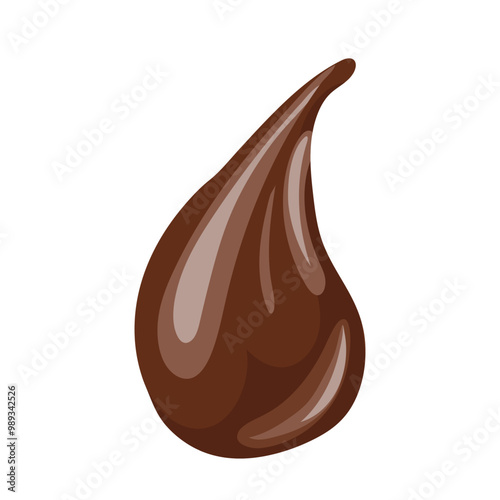 Chocolate liquid drop in flat design. Cocoa fluid droplet, cream blob. Vector illustration isolated.
