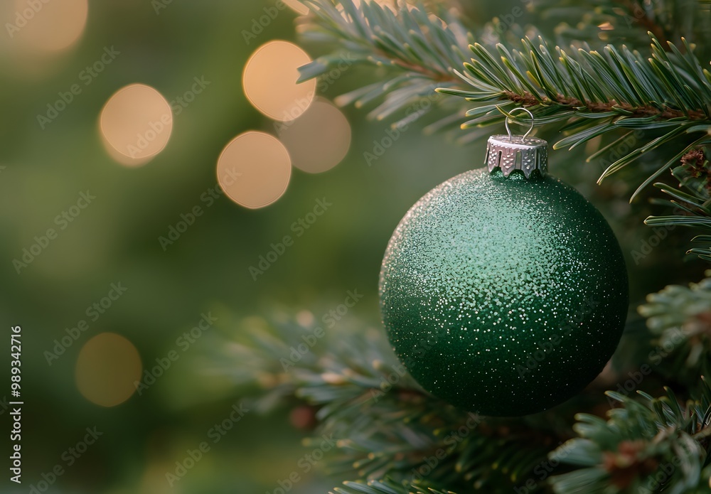 Sparkling Green Christmas Ornament on Tree