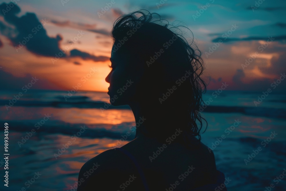 A woman is standing in a field of flowers with the sun setting in the background, generative ai image A woman is standing in a field of flowers with the sun setting in the background, generative ai image