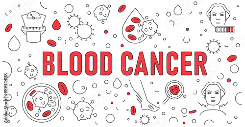 Leukemia, blood cancer landscape poster in outline style.