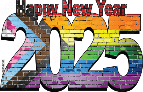 Happy New Year 2025 with LGBTQ+ flag - Illustration,
2025 HAPPY NEW YEAR NUMERALS