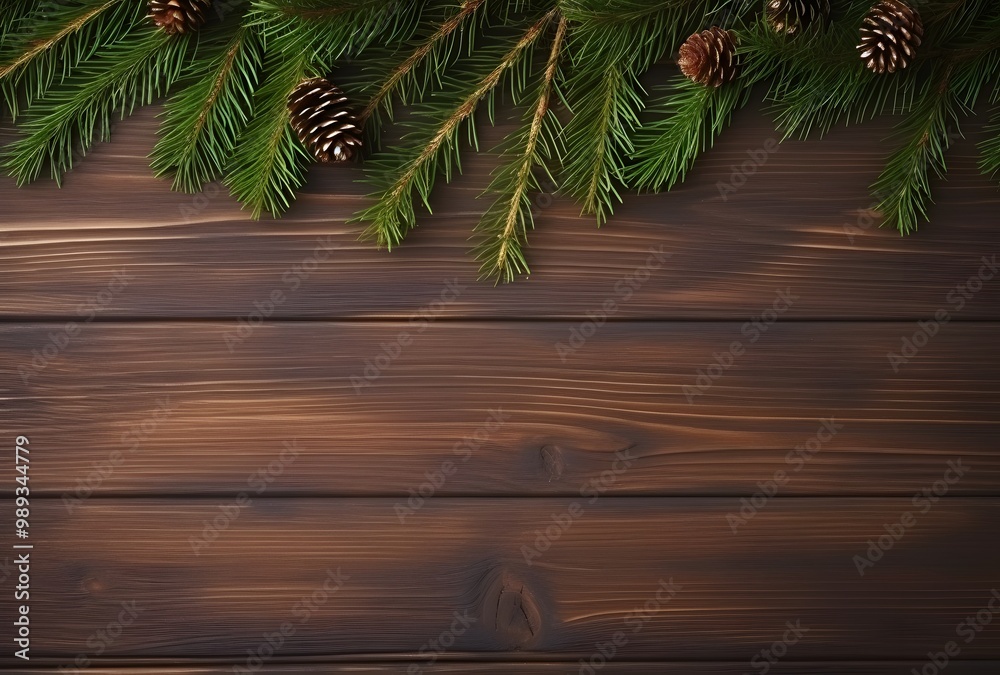 Christmas Wooden Background With Pine Branches Christmas Wooden Background With Pine Branches