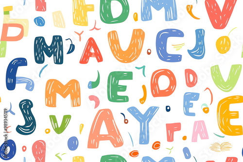 Letters on white background with seamless pattern.