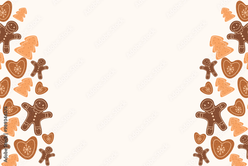 Flat vector illustration Christmas background with gingerbread, gingerbread man. Cookies for holidays New Year and Christmas. Flat vector illustration Christmas background with gingerbread, gingerbread man. Cookies for holidays New Year and Christmas.