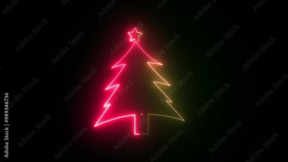 Neon Christmas tree animation,Glowing neon Christmas tree icon with star,and black color background. Neon Christmas tree animation,Glowing neon Christmas tree icon with star,and black color background.