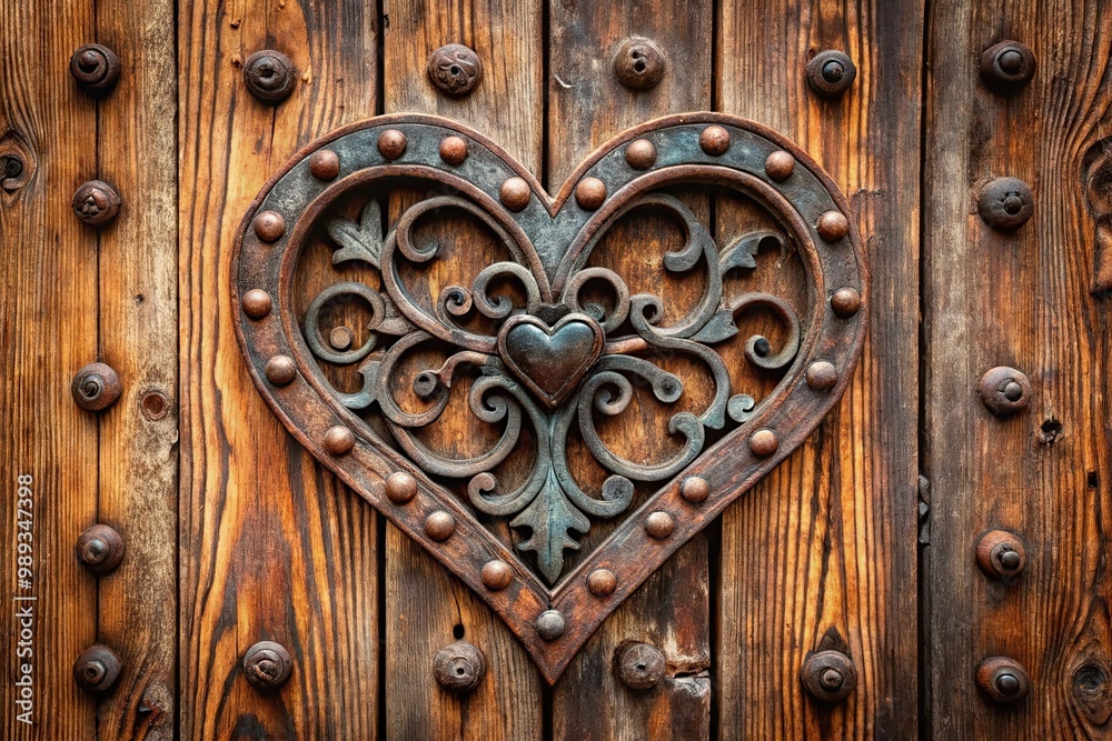 old wooden door with a heart shape decoration old wooden door with a heart shape decoration