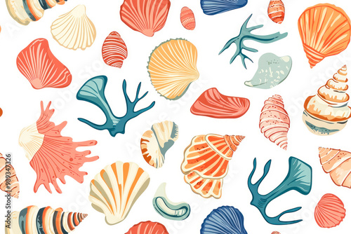 Trendy modern Seashells seamless pattern. Fashion template for design.