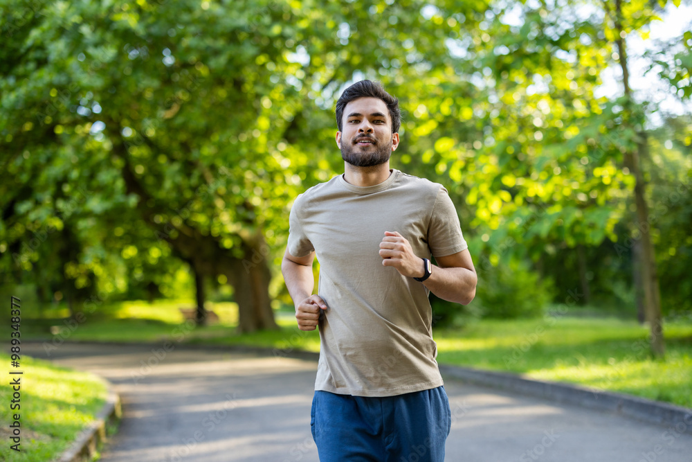Indian young man in sportswear doing sports and jogging in the park Indian young man in sportswear doing sports and jogging in the park