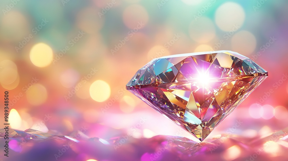A sparkling crystal stands out against a colorful background. It's a beautiful, luxurious diamond, shining brightly. A sparkling crystal stands out against a colorful background. It's a beautiful, luxurious diamond, shining brightly.