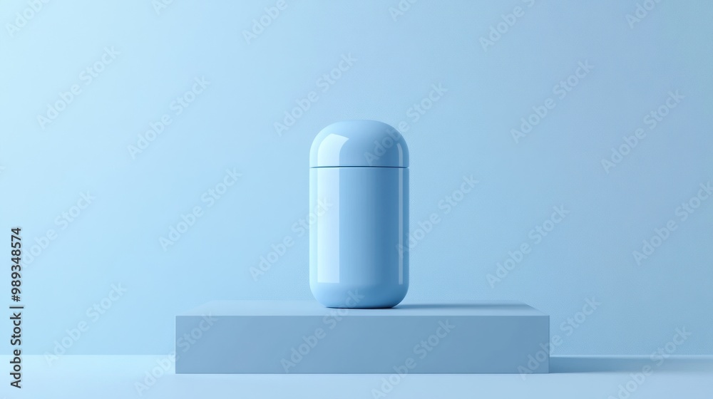 Minimalist Blue Pill Bottle with Blank Label on a Platform for Mockup Minimalist Blue Pill Bottle with Blank Label on a Platform for Mockup