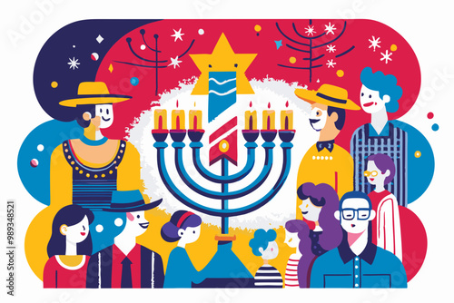 Festive Hanukkah Celebration with Family and Traditional Symbols