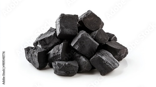 Pile charcoal with grill isolated on white background. charcoal for grill barbeque