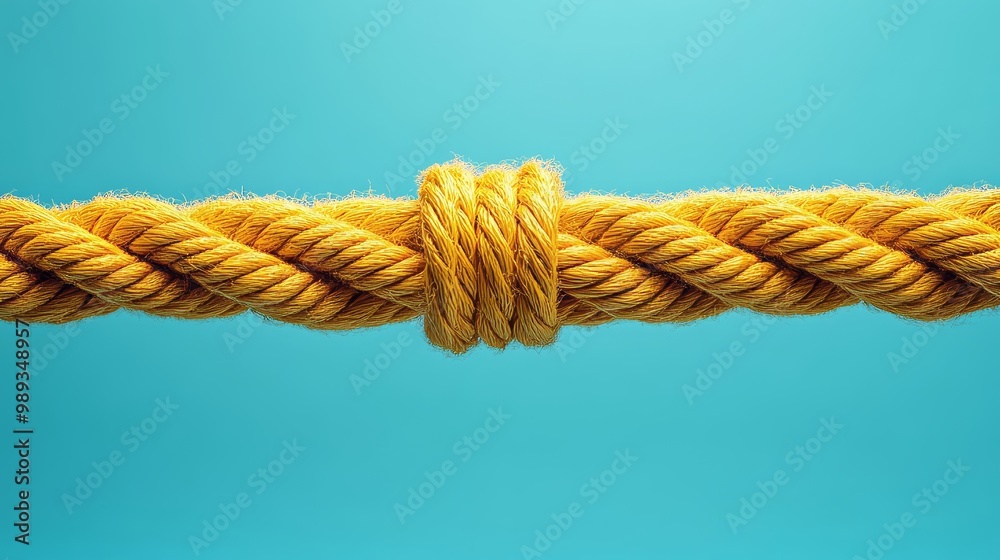A yellow rope with a knot in it A yellow rope with a knot in it