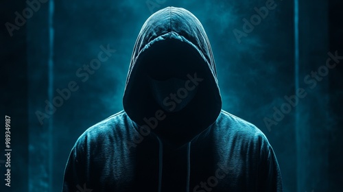 A person is wearing a hoodie and standing in front of a door