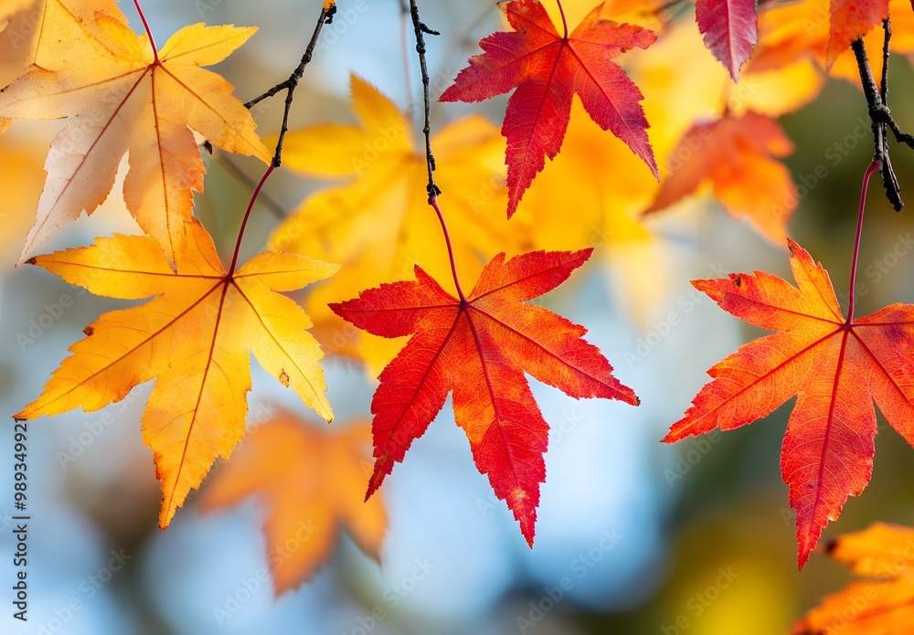 Vibrant Autumn Maple Leaves in Chinese Art Style Vibrant Autumn Maple Leaves in Chinese Art Style