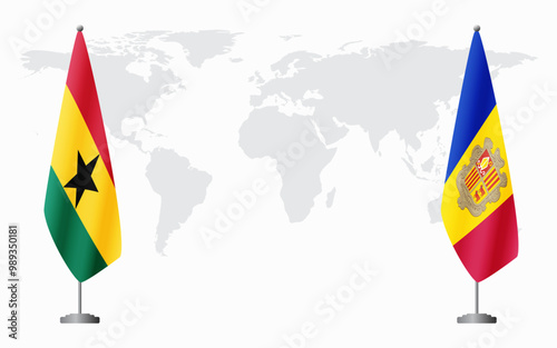 Ghana and Andorra flags for official meeting against background of world map. photo