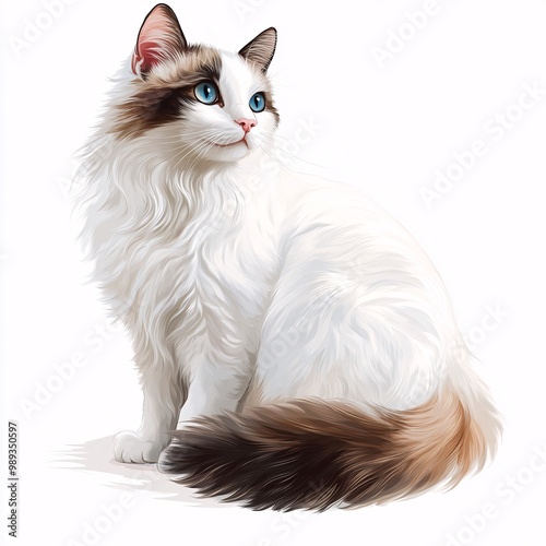 Elegant Turkish Van Cat Illustration on White Background