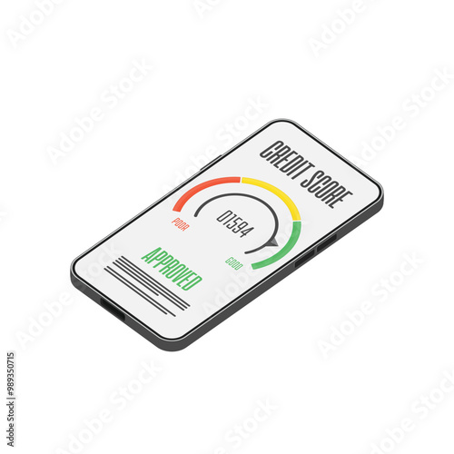 Credit score indicators or gauges on smartphone screen. Manometer on mobile phone. Financial history assessment of credit Score meter.