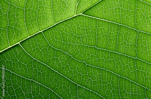 Close-Up Green Leaf Texture with Symmetrical Lines