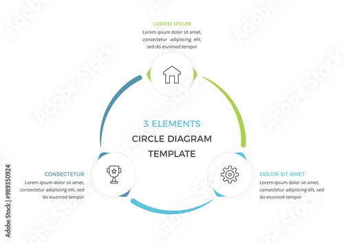 Circular diagram with 3 elements, cycle process infographic template, vector eps10 illustration