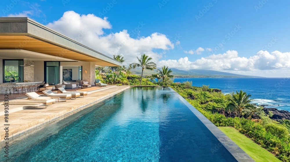 Fototapeta premium Luxury Villa with Infinity Pool Overlooking Ocean