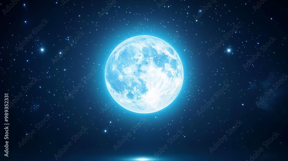 Obraz premium Twinkling Stars and Bright Full Moon Illuminating a Clear Night Sky